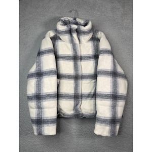 Abercrombie & Fitch Mini Puffer Jacket Womens Large Full Zip Beige Plaid